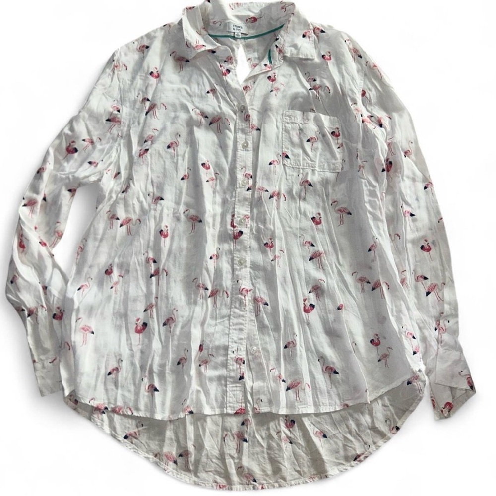 crown & ivy White Flamingo Print Blouse